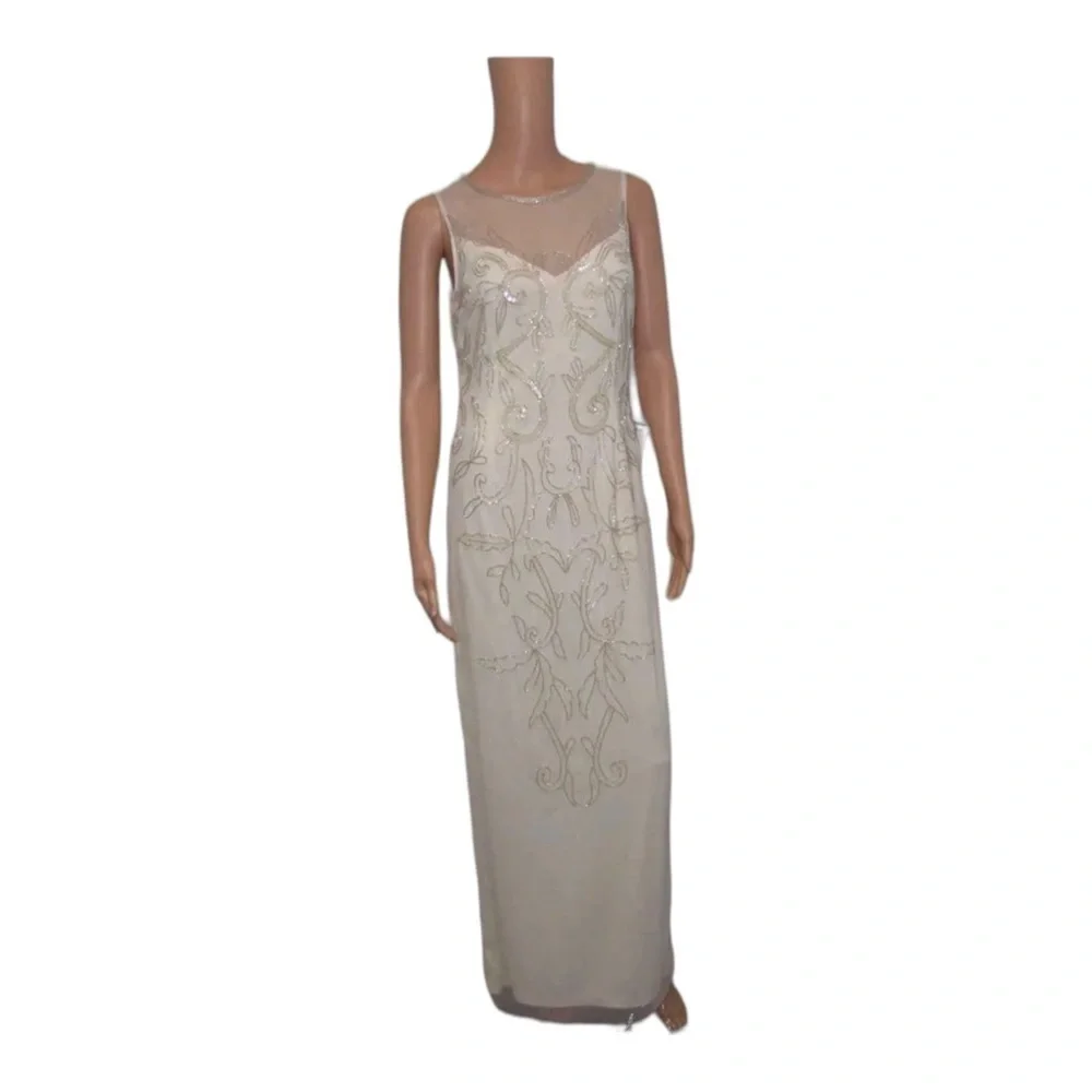 Adrianna Papell Ivory Beaded Gown Size 4 Wedding Guest Formal Dress - Picture 9 of 15